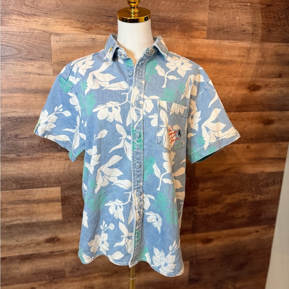 Disney Princess Series Blue and Green Floral Women's Button Down Shirt